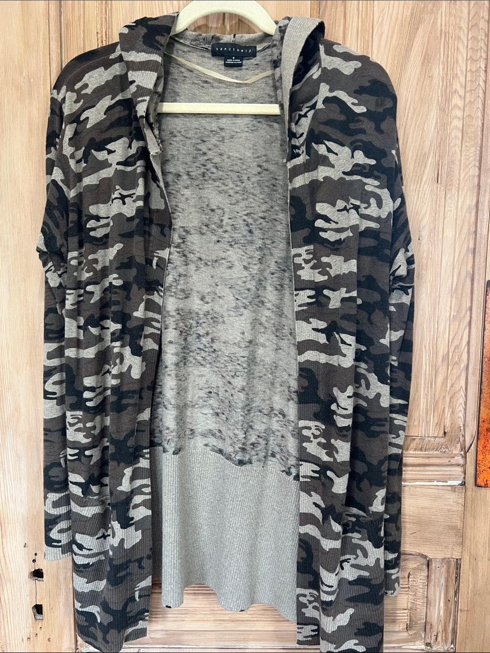 Sanctuary Olive & Gray Camo Hooded Cardigan